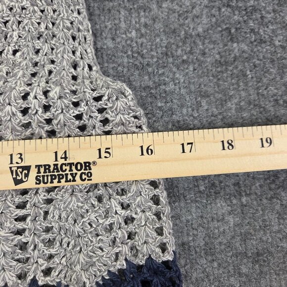 Free People Gray Blue Fringe Knit Silk Linen Blend Vest Womens Medium Button - Picture 7 of 10